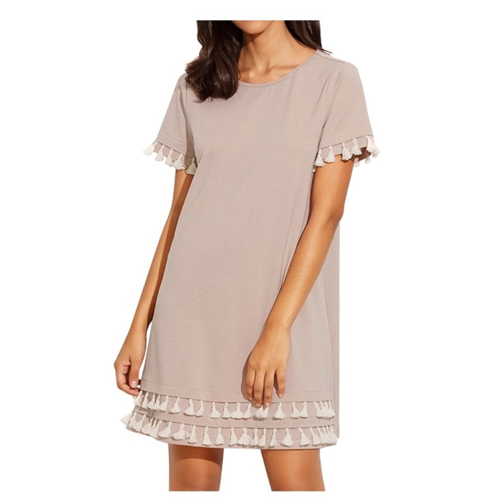 MAROON Short sleeve shift dress with tassels